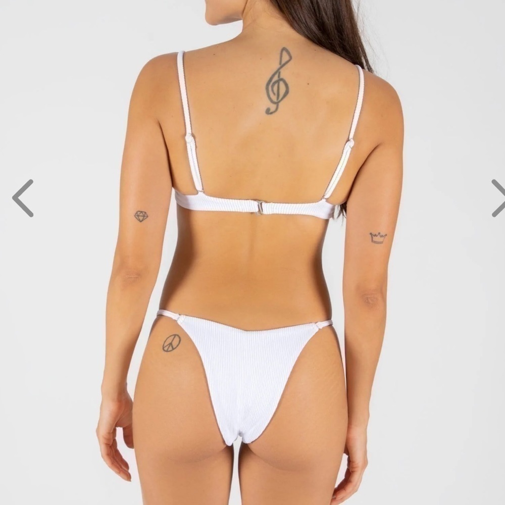 NWT OneOne Swimwear White Bikini SET Ribbed Lupita Alli NEW Ivory Bra Top Bottom - Picture 7 of 8